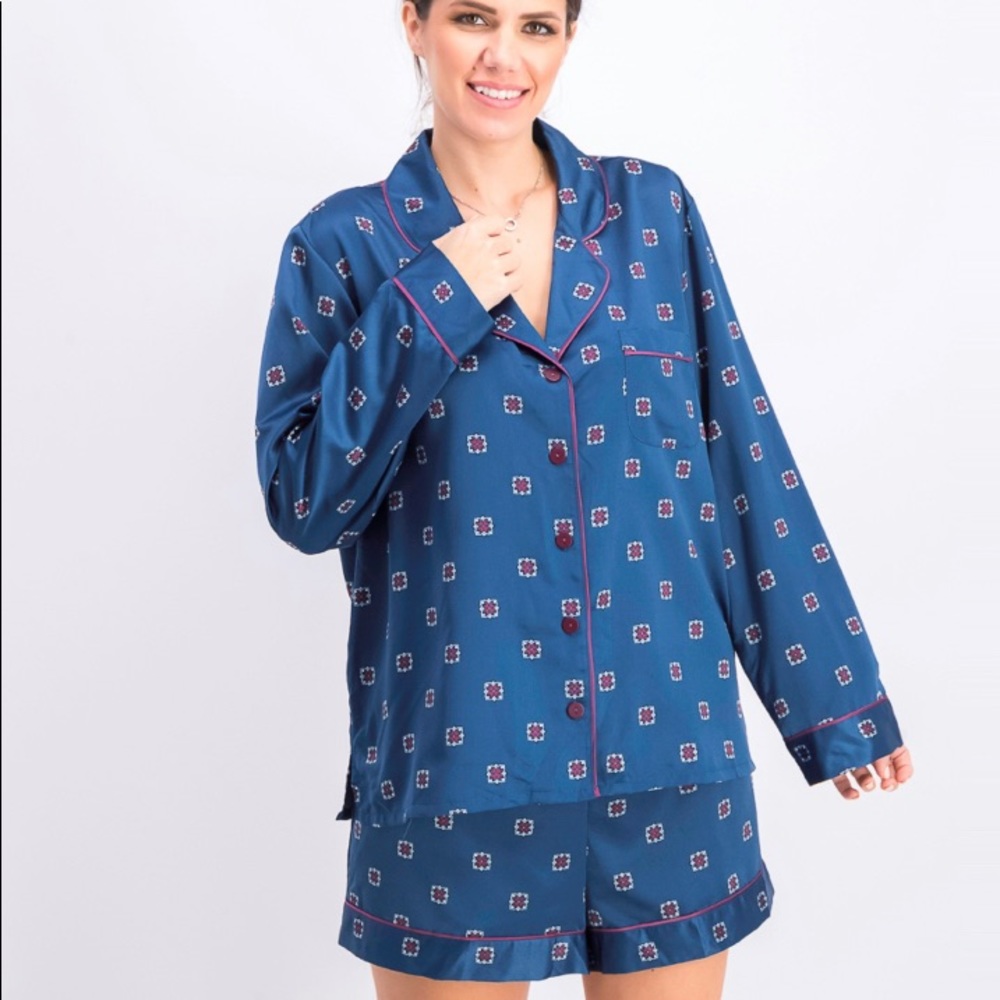 Alfani Medallion Silky Pajama Short Set
